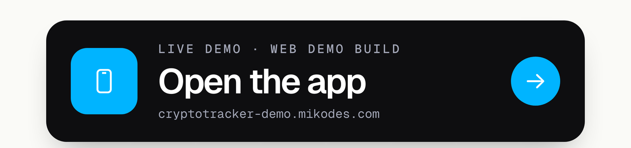 Open the Cryptocurrency Tracker web demo build with live public market data and labelled, simulated ads